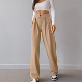 Design Pleated High Waist Straight Casual Pants French Office Draped Work Pant
